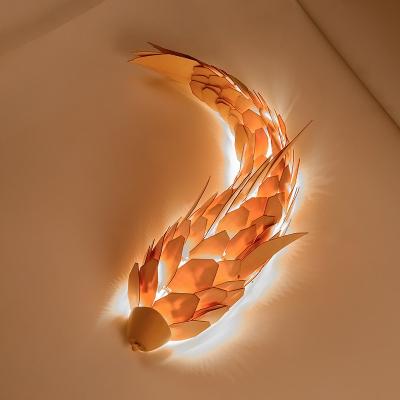 China Modern Handmade Large Restaurant Lobby Staircase Home Decor Rattan Art Fish Rattan Lamp LED Bamboo Lamp for sale