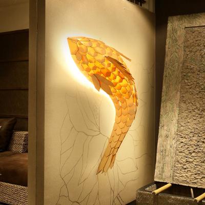 China Modern Cute Fish Shaped Hotel Modern Bamboo Fish Shaped Cute Abstract Bamboo Club Bedroom Background Lamp Shade LED Bamboo Lantern Lamp for sale