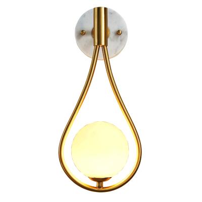 China Contemporary simple modern copper milky glass light glass ball lamp LED wall decoration bedroom home lamp for sale