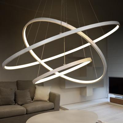 China Modern Hanging Acrylic Aluminum Ring Circular Light Modern Living Room Dining Room 1/2/3/4 Led Hanging Light for sale