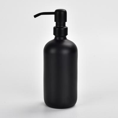 China 500ml Matte Black Boston Round Glass Traditional Soap Dispenser Bottle with Stainless Steel Pump for sale