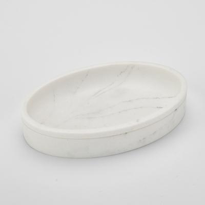 China Modern Bathroom Decor Resin White Marble Oval Soap Dish for sale