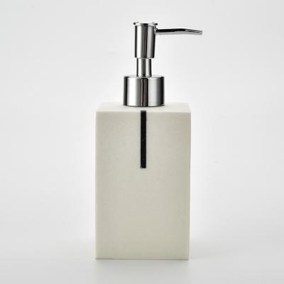 China Modern High Quality White Square Resin Soap Dispenser Bottle With Decorative Band for sale