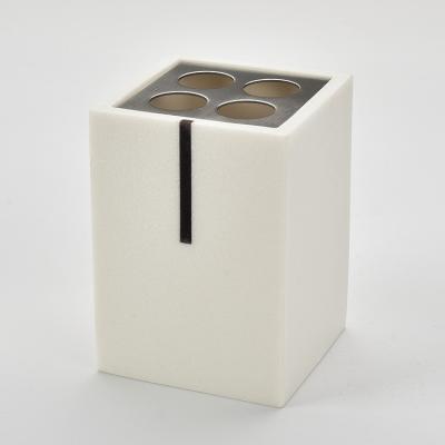 China Traditional white square resin and stainless steel toothbrush holder for sale