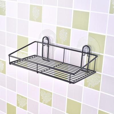 China Durable Black Powder Coating Rectangle Single Row Wall Mounted Bathroom Accessories Metal Storage Rack for sale