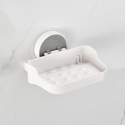 China Sustainable Bathroom Accessory Wall Mounted No Punch Plastic Soap Dish With Drainer for sale