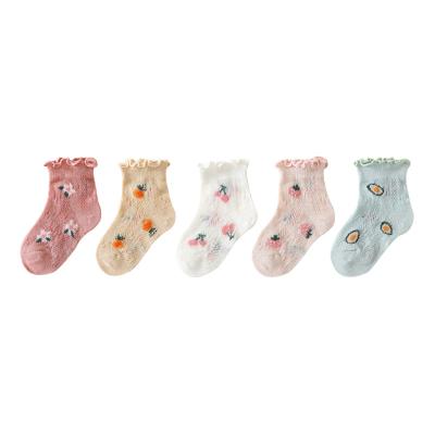 China Baby Viable Socks 22 Ear Thin Wooden Edge Mesh Summer Mouth Cartoon Fruit Cotton Baby Socks for sale