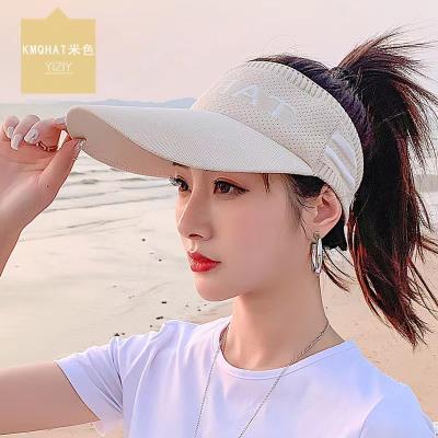 China Dobby Summer Women Sun Hat Protective Mesh Knitting Fashion Peaked Up Korean Outdoor Sports Leisure Letters Headband Cover Hat for sale