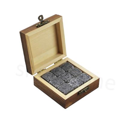 China 9 Viable Unique Ice Stones Granite Wooden Cold Box and Velvet Pocket Stones for Whiskey Bourbon Red Wine for sale