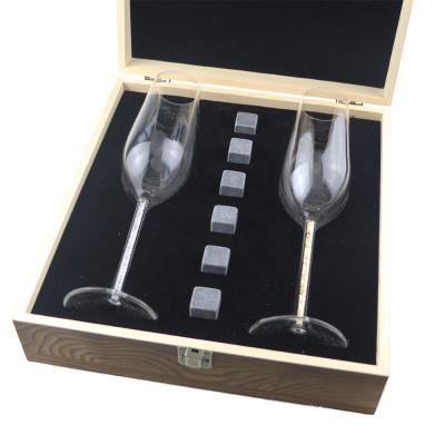 China Gold Diamond Filled Whiskey Box Gift Set Viable Sparkle Stone Wooden Whiskey Tall Crystal Champagne Glass Whiskey Cup for sale