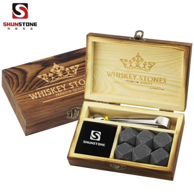 China Viable Wholesale Handmade Diamond Shaped Whiskey Stone With Tongs In Wooden Box for sale