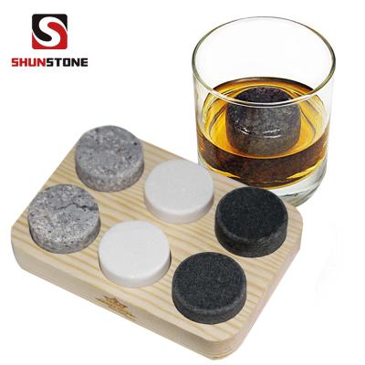 China Viable Different Color Round Whiskey Stone In Wooden Tray Whiskey Stones for sale