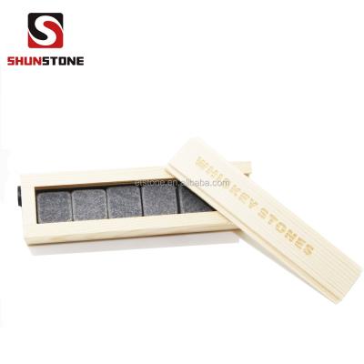 China Disposable wine gifts / 6 whiskey stones with wooden box rocks / pine ice drink stones for sale