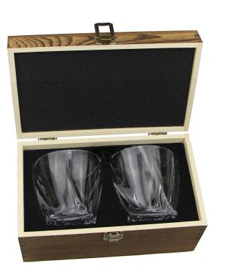 China Viable Popular Whiskey Accessories Wine Drinking Glasses Crystal Shot Scotch Whiskey Glasses Delicate in Old-fashion Pine Wood Box for sale