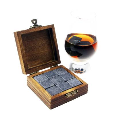 China Viable burnt color wooden box gift set with ice stones for kitchen Chill Stones Rock Set for sale