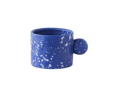 China Modern Blue Ceramic Milk Mug Coffee Cup Mug With New Stain Design for sale