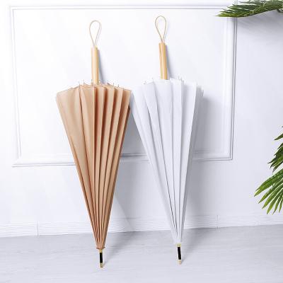 China Traditional Customized Hot Selling Outdoor Umbrella 16 Handle Bone Steel Frame Long Handle Wooden Straight Travel Windproof Rod Umbrella for sale