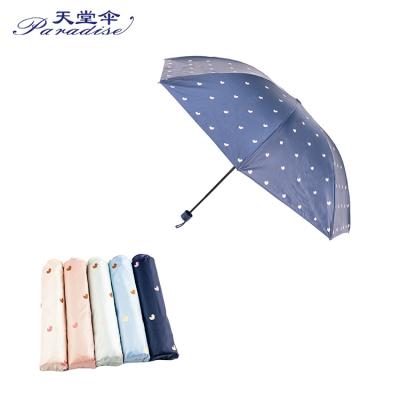 China Custom Made Travel Paradise Business Traditional Wholesale 3 Times Print Sunny Rainy UV Mini Umbrella With Logo Custom Logo Prints for sale