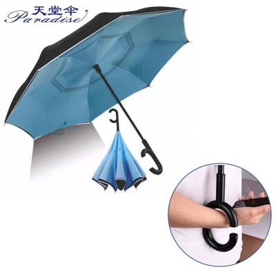 China Paradise Traditional Top Straight Reversible Automatic Logo C Handle Custom Reverse Color Double Layer Umbrella for sale