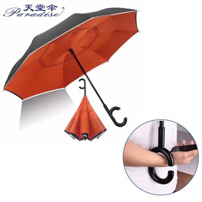 China Wholesale Cheap Traditional Double C-Shaped Handle Paradise Logo Pattern Printed Inverted Umbrellas Reverse Umbrellas for sale