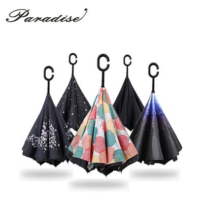 China Traditional Custom Reverse Windproof Handle Double Layer C Reverse Umbrella Upside Down Umbrella for sale