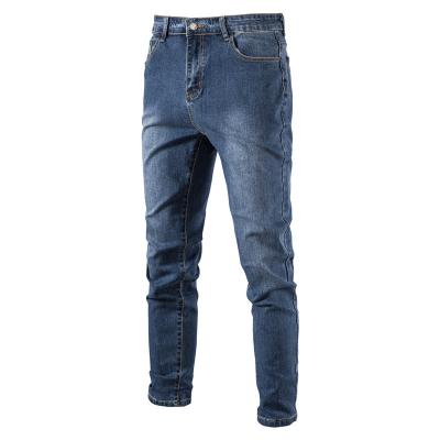 China Polyester/cotton 2021 autumn new men's jeans washed solid color white pants casual slightly elastic feet jeans for sale