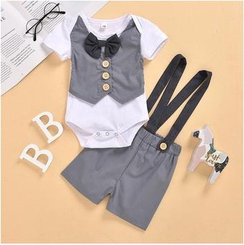 China New Summer Children's Clothing Boys Gentleman's Clothing Suit Bow Tie Rompers Suspenders Breathable Children's Clothing for sale