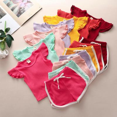 China New Vintage Girls Summer Clothing Sets Short Sleeve Tops Shorts Fashion 2Pcs Kid Girls Outfits Sets Casual Babies Clothes Sets for sale