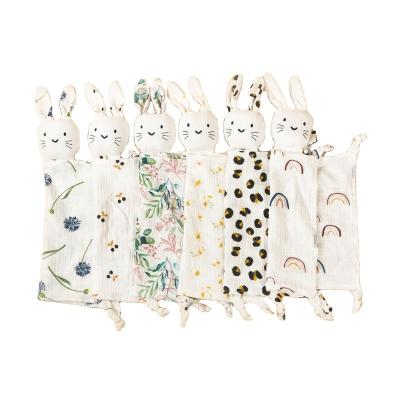 China Breathable Crepe Printed Soothing Towel Kids Cotton Baby Blanket Small Baby Accompany Sleep Doll Drool Animal Towel for sale