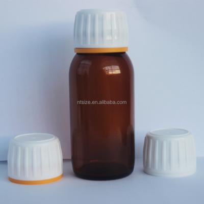 China 28mm Pilfer Proof Plastic Pile Visible Proof Screw Cap Tamper Cap For Amber Glass Syrup Bottles for sale