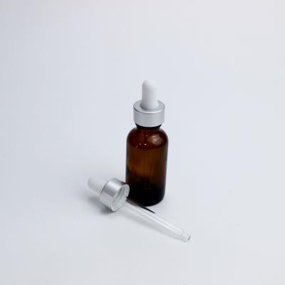 China 20/415 Smooth Aluminum Silver Cap Cosmetic Plastic Dropper Dropper With Pipette Buna-N Rubber For 30ml Glass Bottle for sale