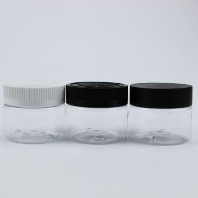 China Personal Care 80ml Clear Plastic Jar With 52mm Black White Plastic Child Resistant Cap for sale