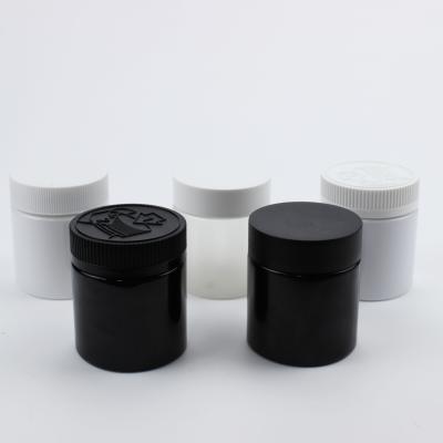 China Personal Care Wholesale 120ml White Black Plastic Jar With 52mm Black Plastic Child Resistant Cap for sale