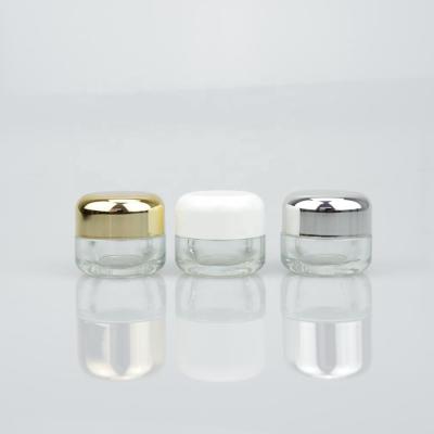 China Luxury Cosmetic Clear Round Eye Cream Glass Cosmetic Jar 5g 50g 70g For Cream With Aluminum Lid for sale