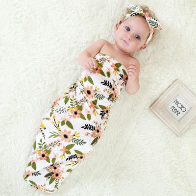 China Floral Baby C'dear Baby Wrap Cotton Turban Headband Beanie Infant Baby Swaddle Blanket PORTABLE Newborn Girl Boy for sale