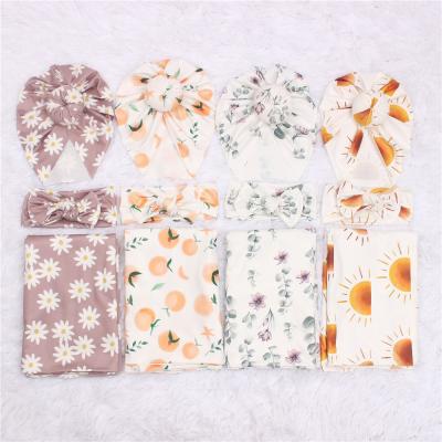 China Portable Baby Wrap Wrap Baby Wrap Covering Baby Receiving Newborn Infant Covering Wrap and Hat Set for sale