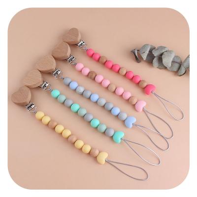 China C'dear Baby Beech Silicone Chain Silicone Beech Wood Pacifier Clips BPA Free Baby Pacifier Clip Anti-Chain Clips for sale