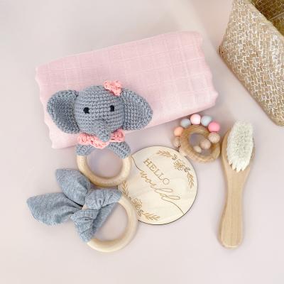 China Cute Wearable Cartoon Gift Set Newborn Sleep Teddy Bear Baby Plush Toy with Soft Bib Toy Baby Comforter Teether Set for sale