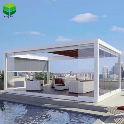 China Easily Assembled Fengxin Garden Motorized Aluminum Pergola Canopy Roof Pergola With Sliding Glass Doors for sale