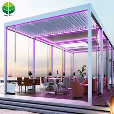 China Shanghai Supplies Outdoor Louvered Aluminum Roof Pergola Kits Solar Lights Easily Assembled For Pergola for sale