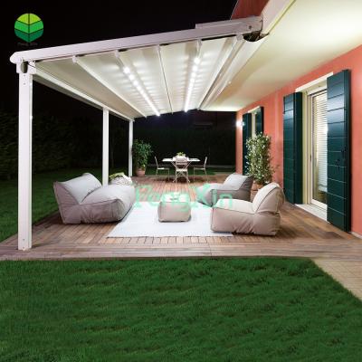 China LED Light Strips / Retractable Pergola Roof System Pergola Roof Sunshade Tents Side Screen for sale