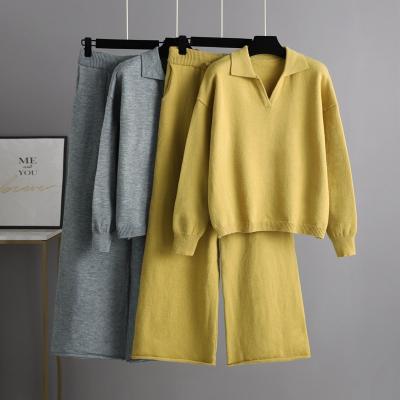 China Breathable Luxury Women Pocket Polo Sweater Set Custom Fashion 2 Pieces Autumn Winter Girl's Sweaters Set for sale