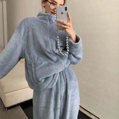 China Wholesale Breathable Soft Solid Zipper Winter Pajamas Long Sleeve Home Wear Autumn Sweatshirt Jogger Home Loungewear for sale