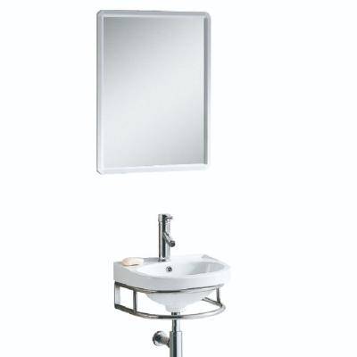 China Cheap Price Simple Design Traditional Shelf Basin Ceramic Stainless Steel Vanity Cabinet With Mirror for sale