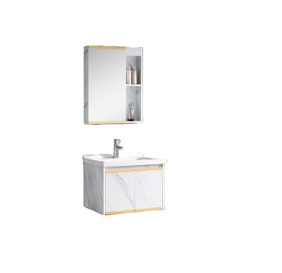 China Modern Hotel Wall Hung Cabinet in Vanity PVC Cabinet Mirror 60cm White Ceramic Basin Bathroom Cabinet for sale