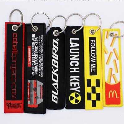 China Other Personality Custom Embroidered Keychain Monogram Theft Car Motorcycle Motorcycle Luggage Key Chain Double Sided Key Tags for sale