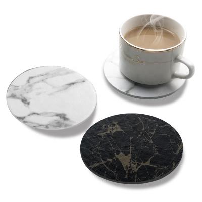 China Free Sample Viable Marble PU Leather Hot Sale 5pc Set Non Slip Heating Cup Mat Cup Coaster Mdf for sale