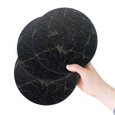 China Vintage Viable Leather Marble Coaster Cup Free Sample PU Rattan Cup Coaster Leather Table Mat for sale