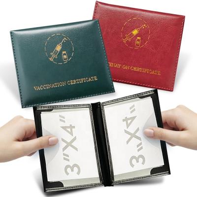 China Fashion Vaccination Card Cover PU 4x3 Vaccination Certificate Good Quality Leather Holder for sale