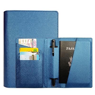 China Fashion Top 10 Hot Selling Passport Holder With Pen Holder Saffiano PU Leather Travel Wallet Passport Organizer for sale